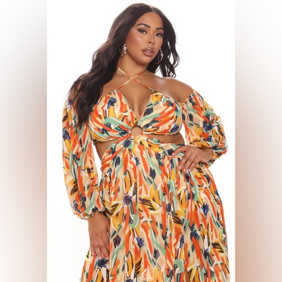 Fashion Nova Mango Margs Maxi Dress - Orange/combo - Picture 1 of 9